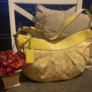 Beautiful Coach hobo  monogrammed yellow canvas .